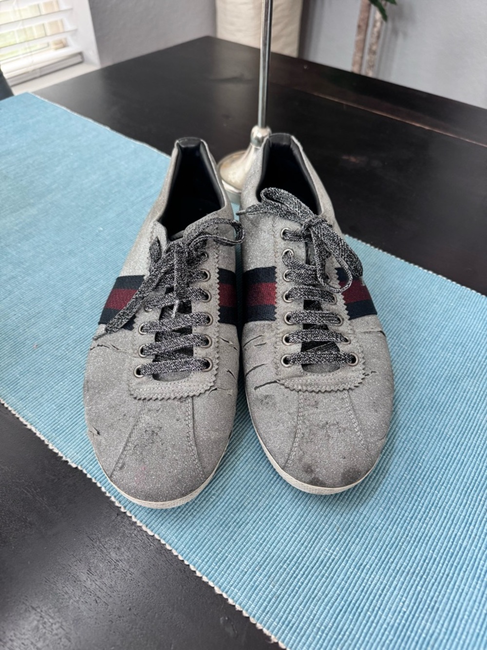 Gucci silver glitter leather Men's Sneakers size 10.5